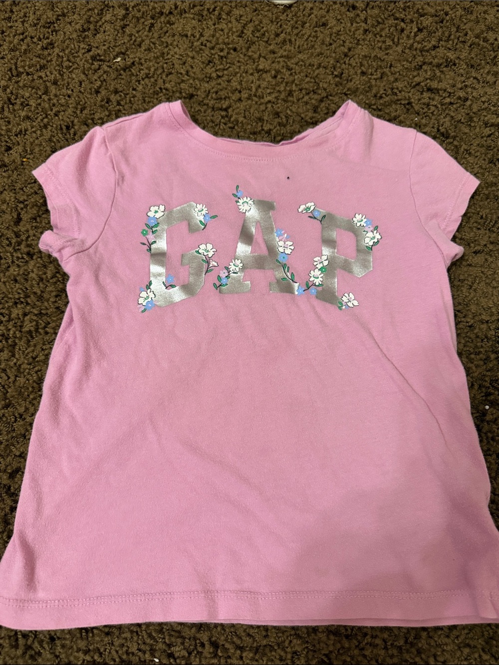 GAP Pink Short Sleeve Tee with Silver Floral Logo